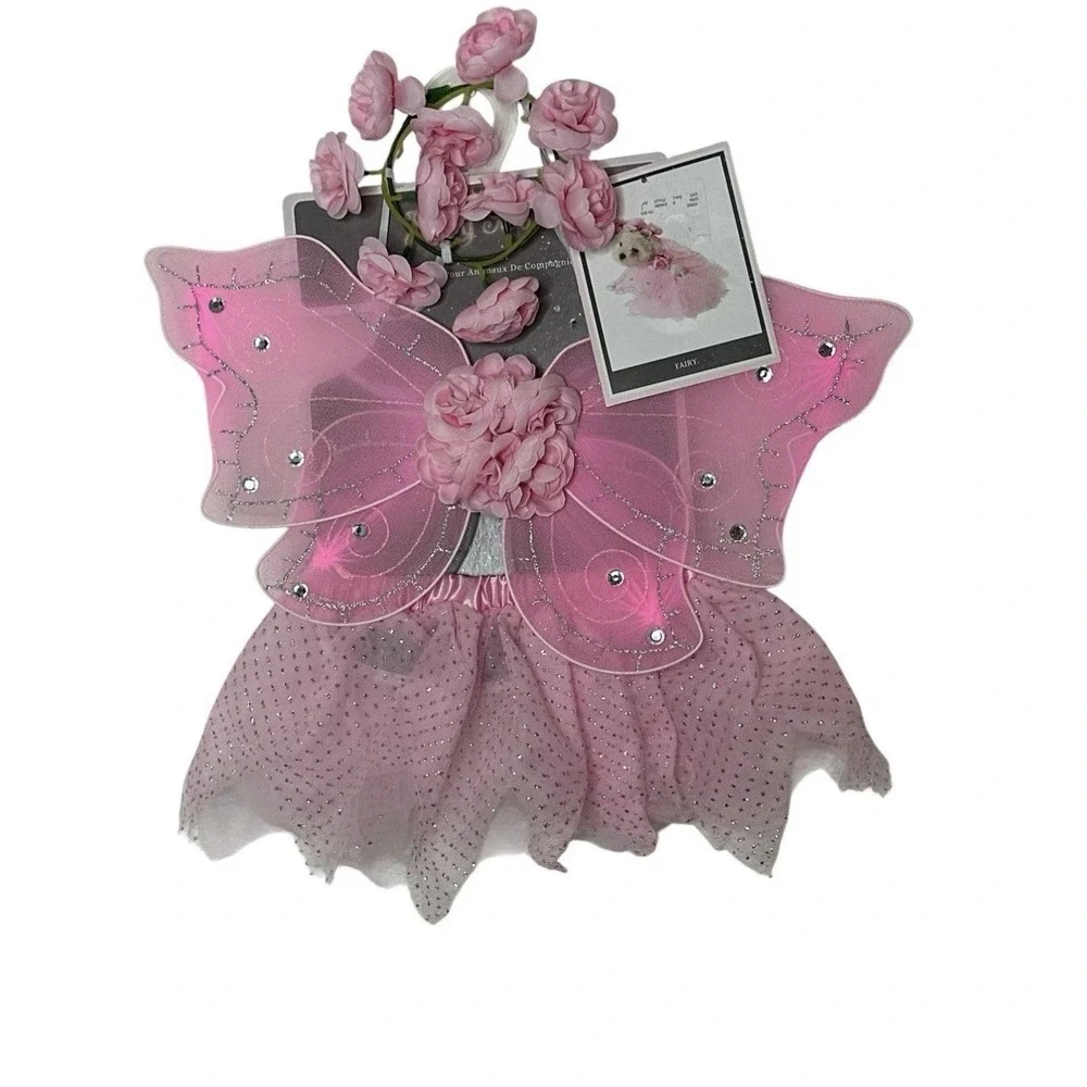 New Fairy Dust Halloween Pet Dog Cat Costume Apparel Pink Butterfly Set M/L
